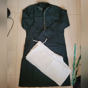 Dark Green Kurta with White Pants